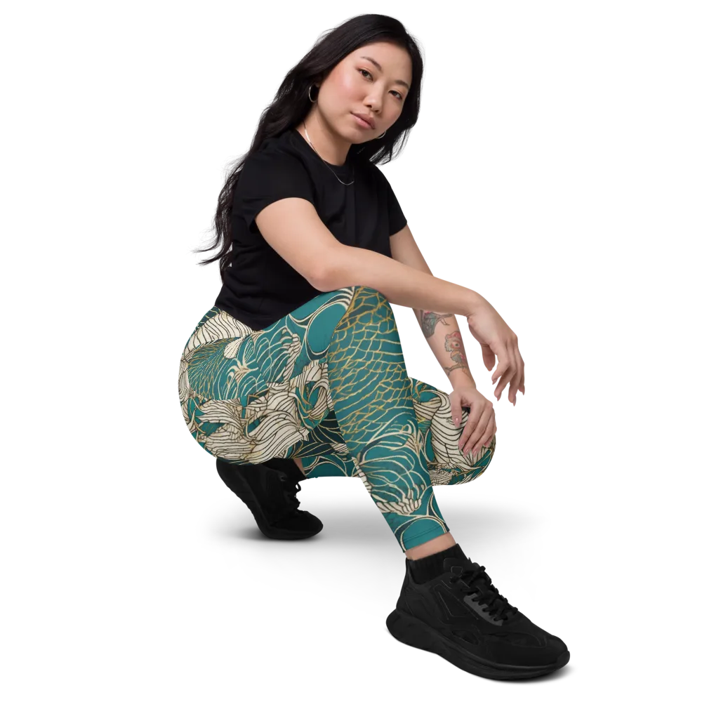 Teal Tidal Bloom on Leggings with Pockets — Right Front