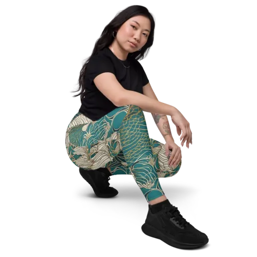 Teal Tidal Bloom on a Leggings with Pockets
