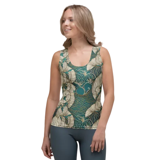 Teal Tidal Bloom on a Women's Tank Top