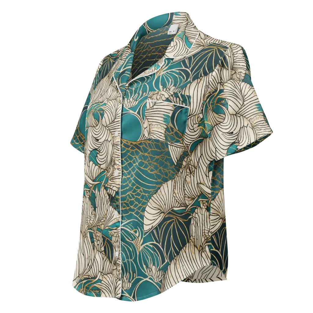 Teal Tidal Bloom on Women's Short Sleeve Pajama Top — Left Front