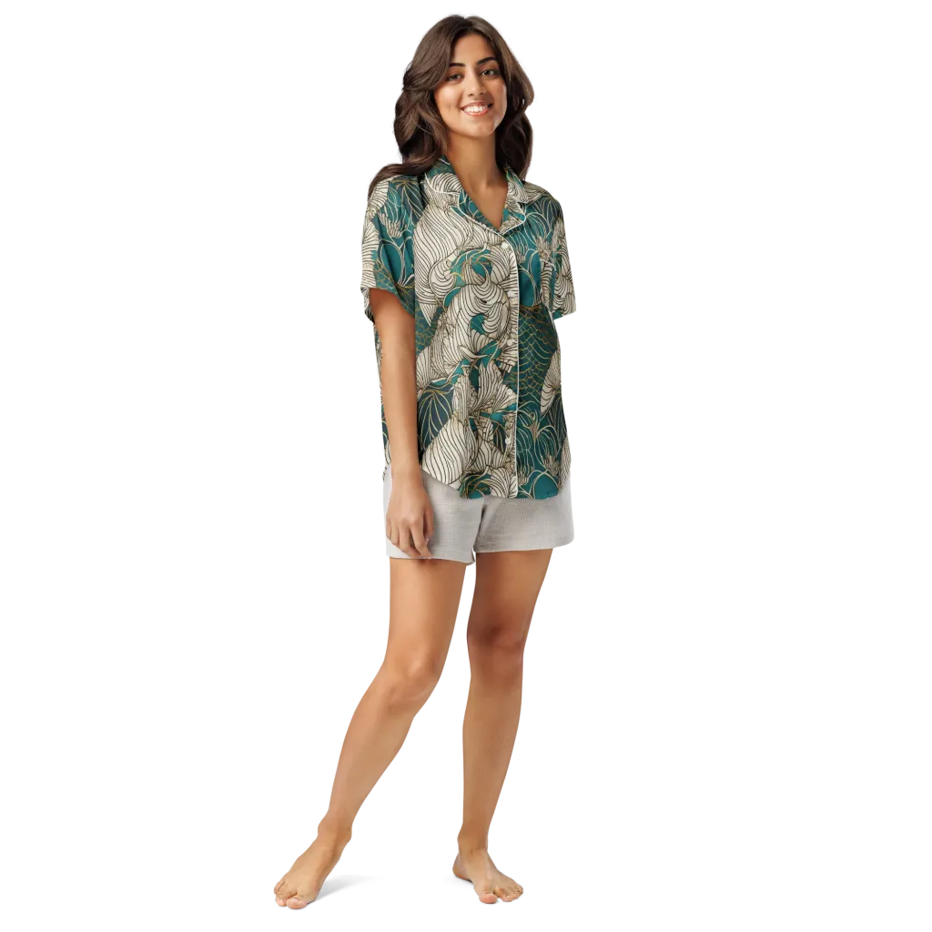 Teal Tidal Bloom on Women's Short Sleeve Pajama Top — Front
