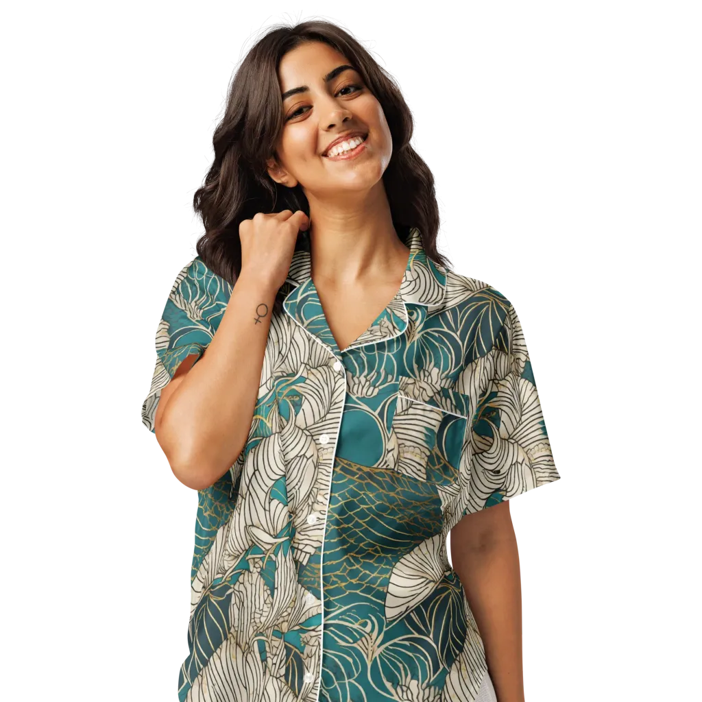 Teal Tidal Bloom on Women's Short Sleeve Pajama Top — Front