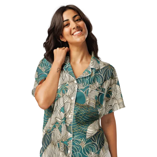 Teal Tidal Bloom on a Women's Short Sleeve Pajama Top
