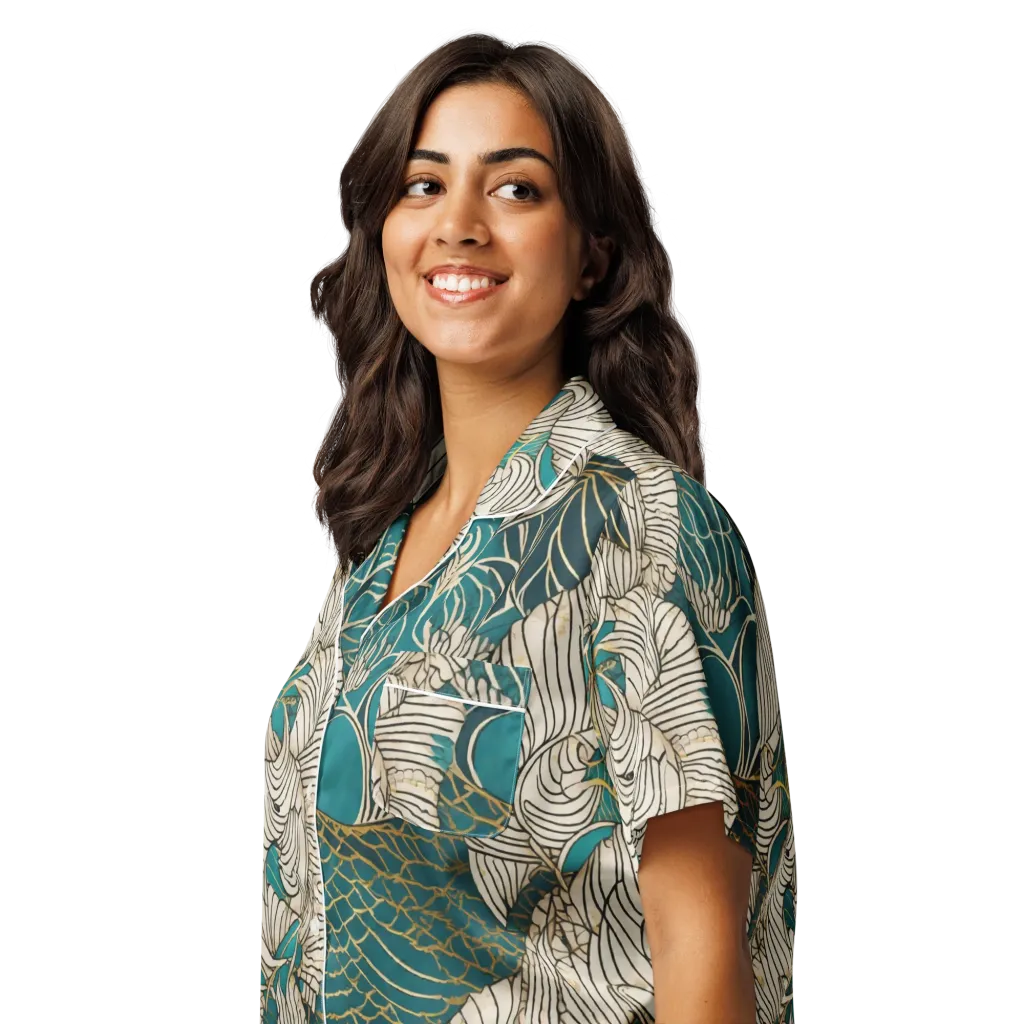 Teal Tidal Bloom on Women's Short Sleeve Pajama Top — Left Front
