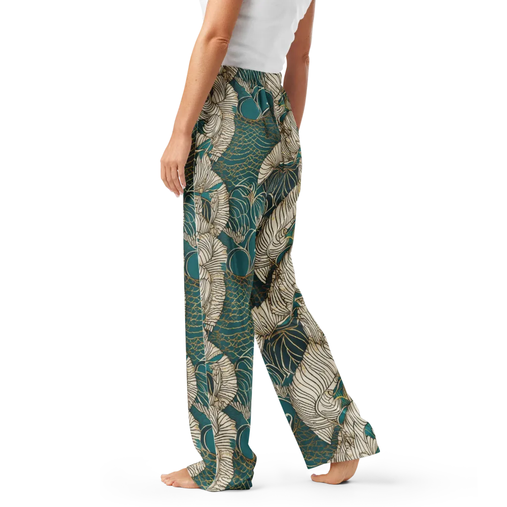 Teal Tidal Bloom on Women's Pajama Pants — Left