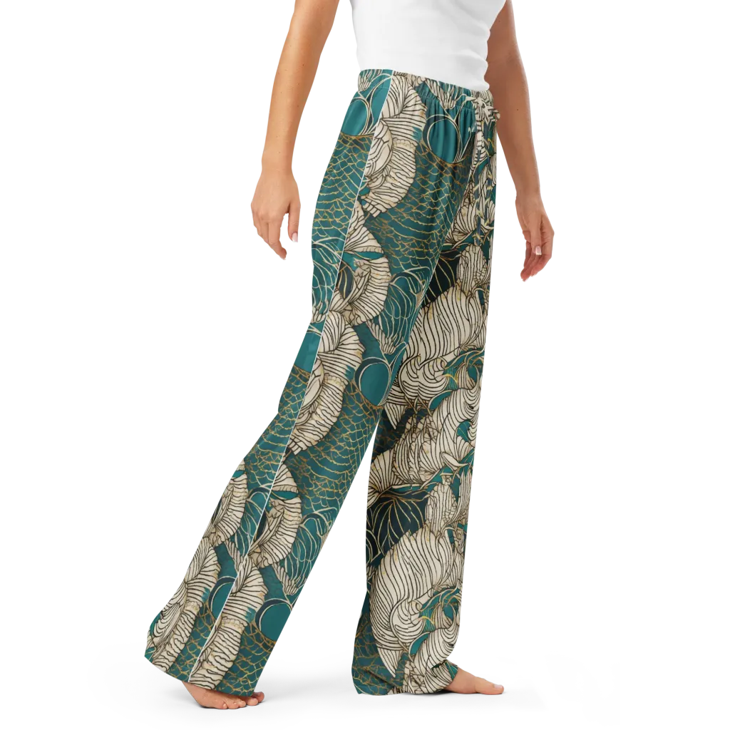 Teal Tidal Bloom on Women's Pajama Pants — Right Front