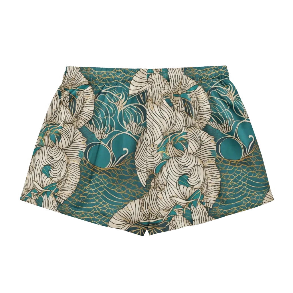 Teal Tidal Bloom on Women's Pajama Shorts — Back