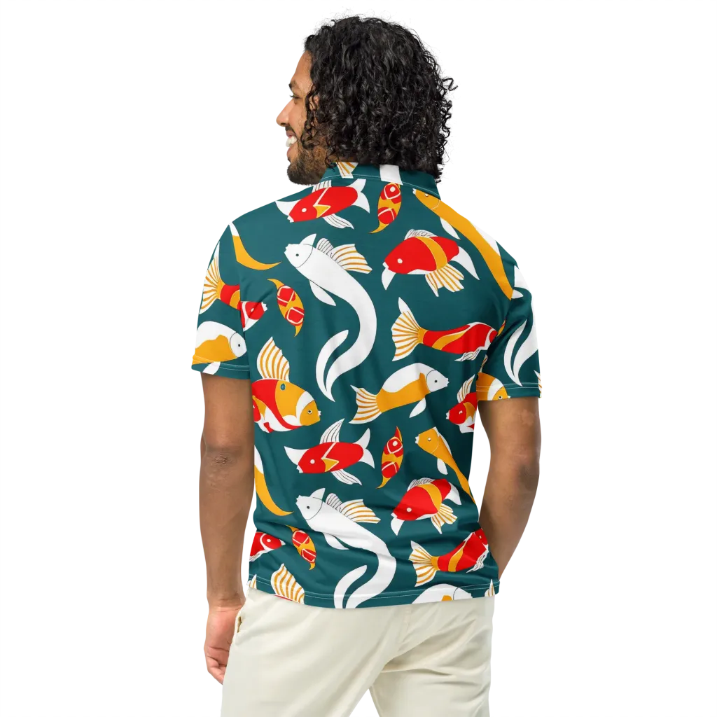 Carp Carnival on Men's Slim Fit Polo Shirt — Back