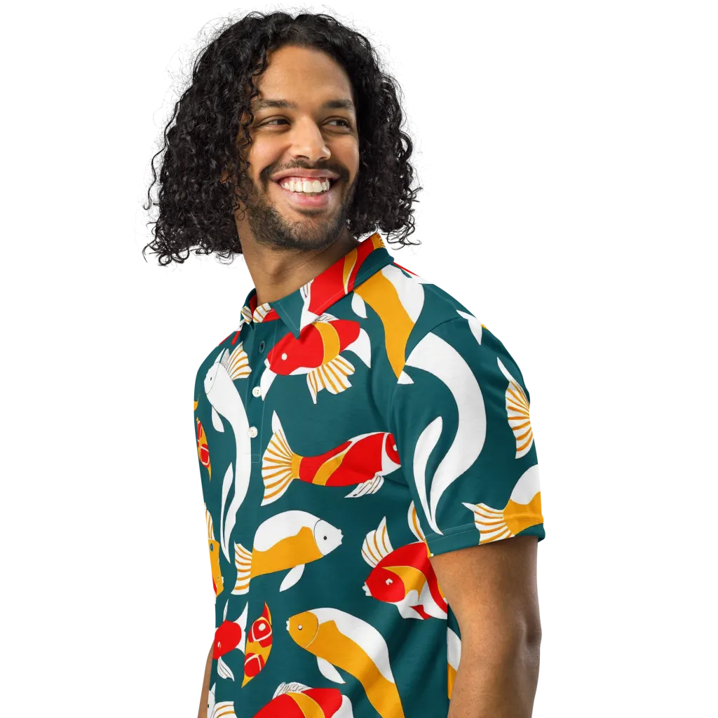 Carp Carnival on Men's Slim Fit Polo Shirt — Left Front