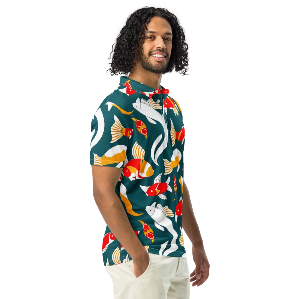Carp Carnival on Men's Slim Fit Polo Shirt — Right Front