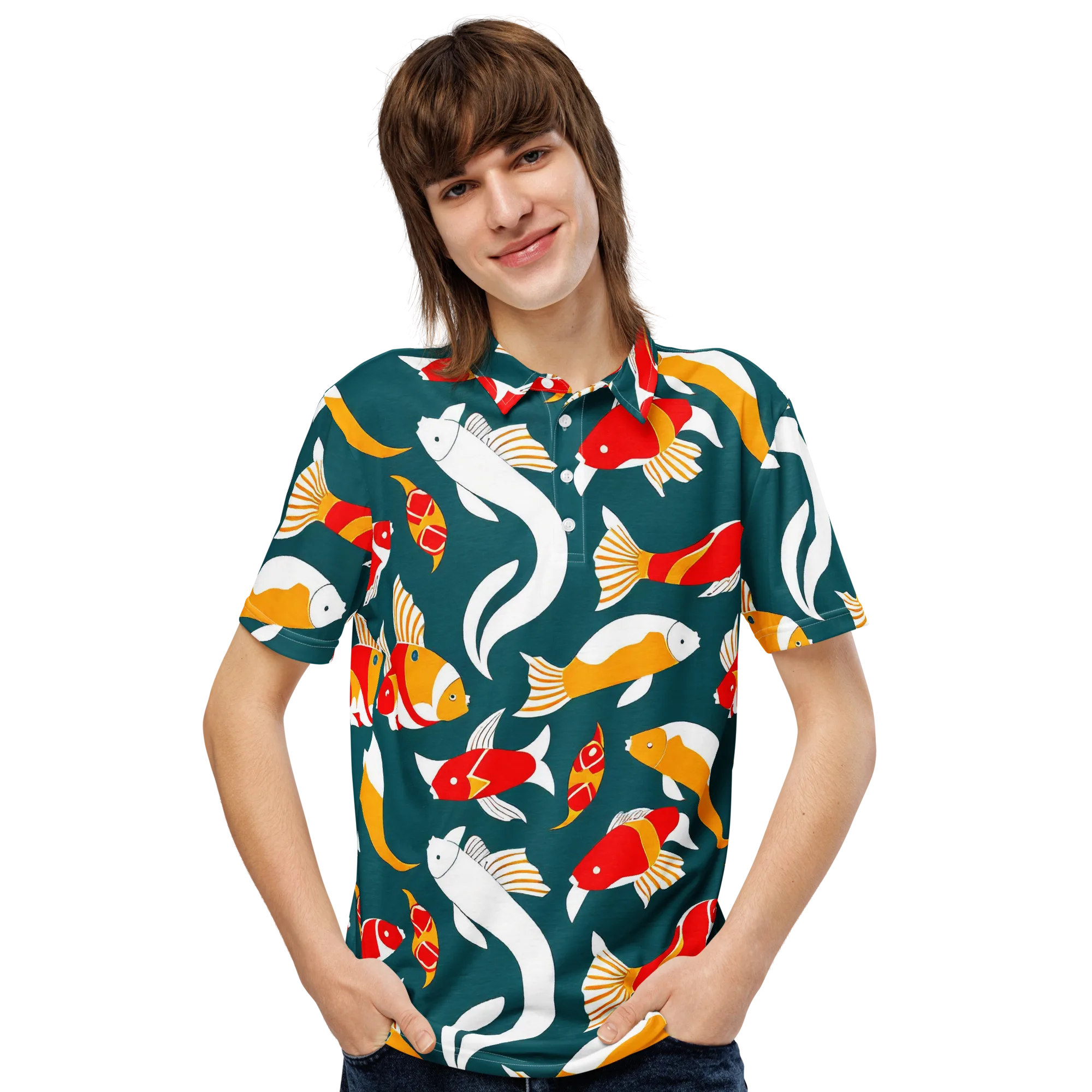 Carp Carnival on Men's Slim Fit Polo Shirt — Front