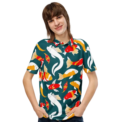 Carp Carnival on a Men's Slim Fit Polo Shirt