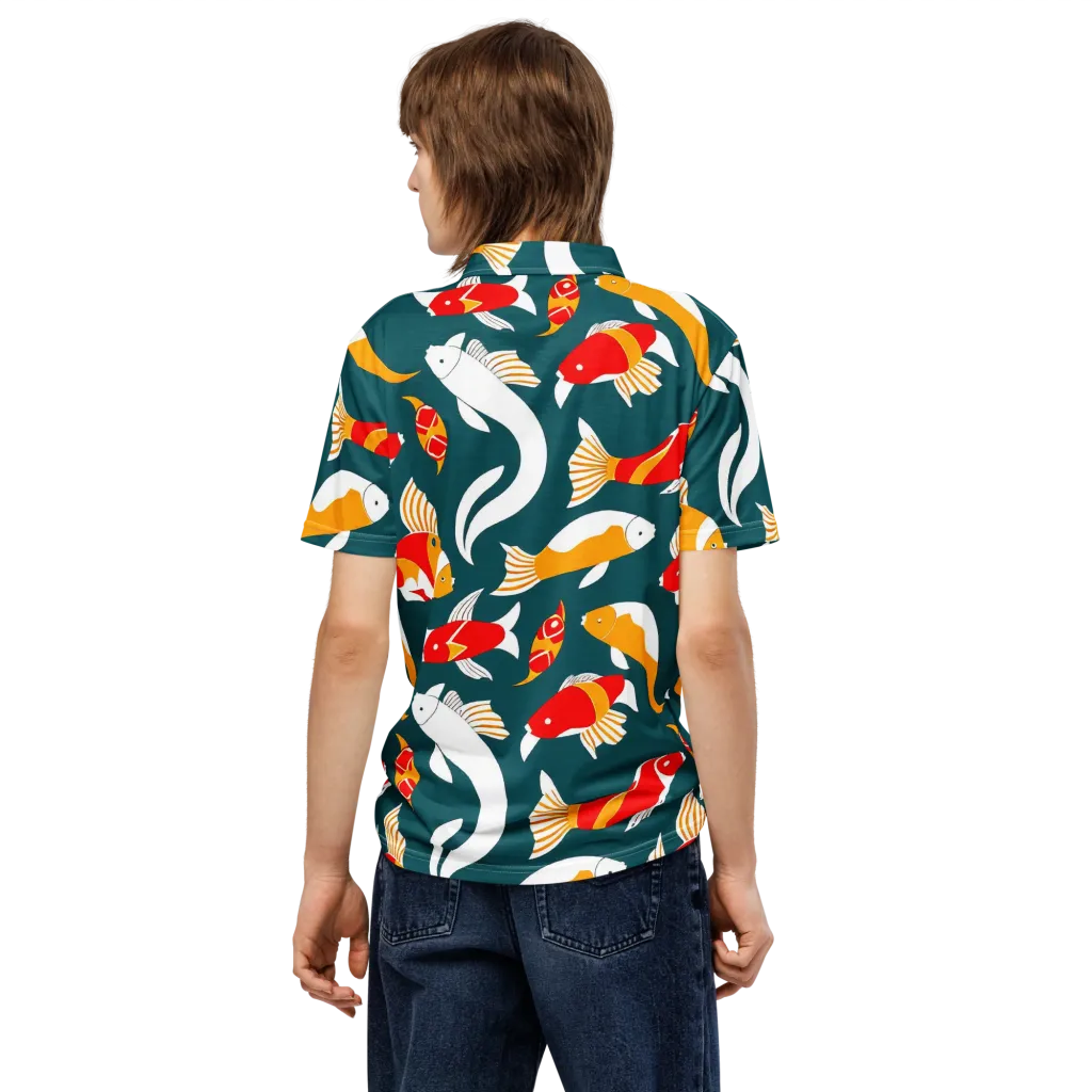Carp Carnival on Men's Slim Fit Polo Shirt — Back