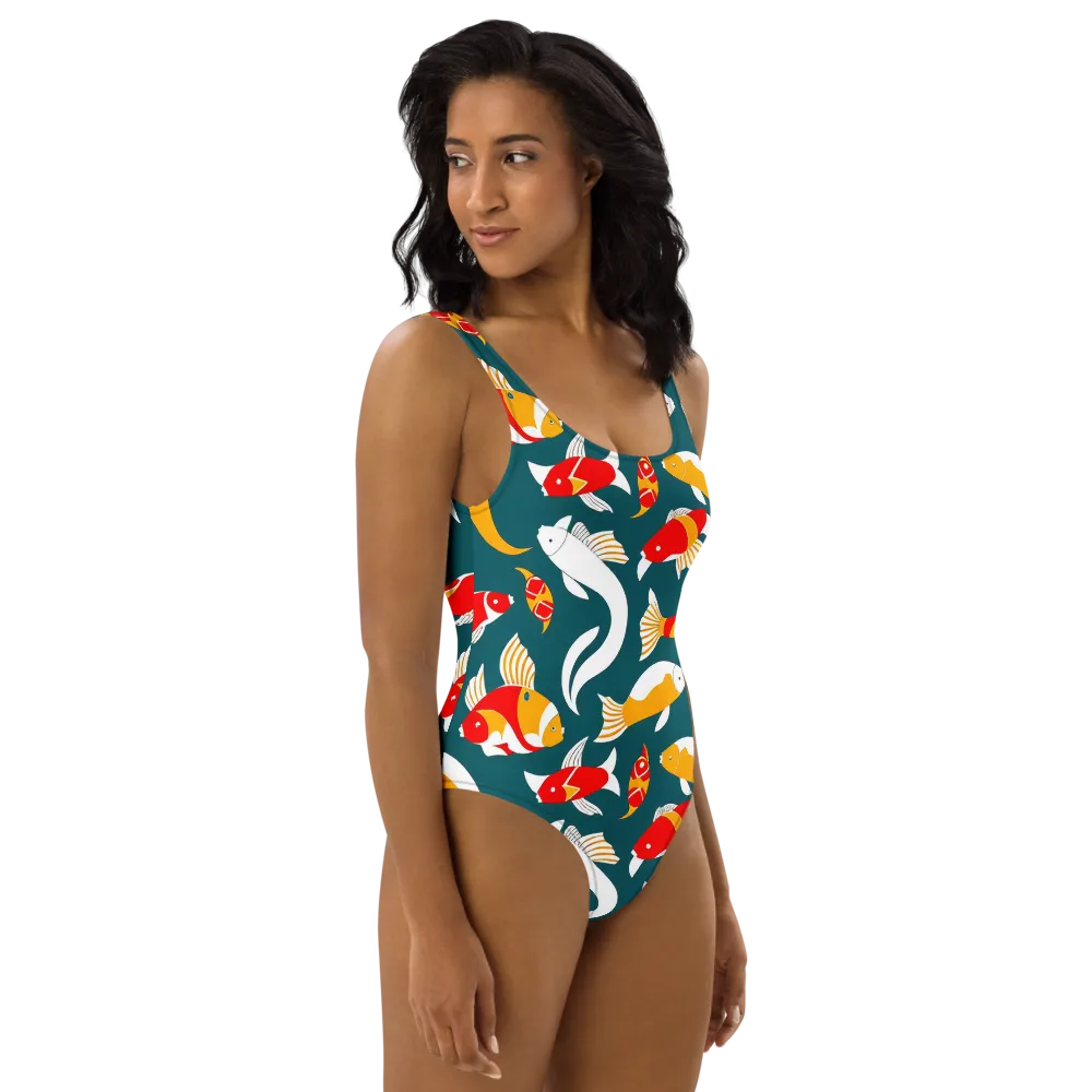 Carp Carnival on One-Piece Swimsuit — Right