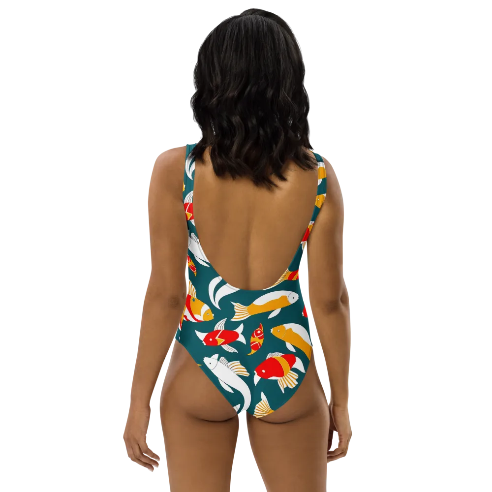 Carp Carnival on One-Piece Swimsuit — Back