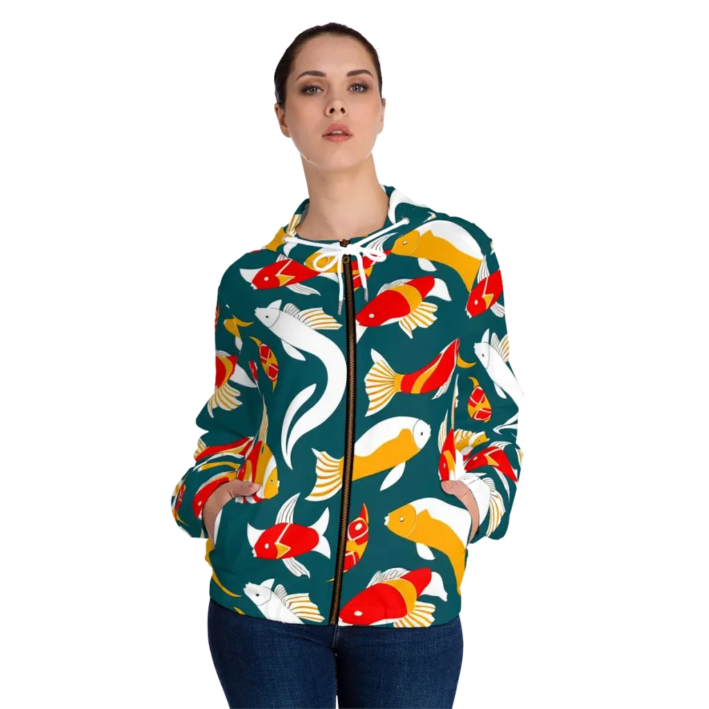 Carp Carnival on Women's Full-Zip Hoodie — Front On Person