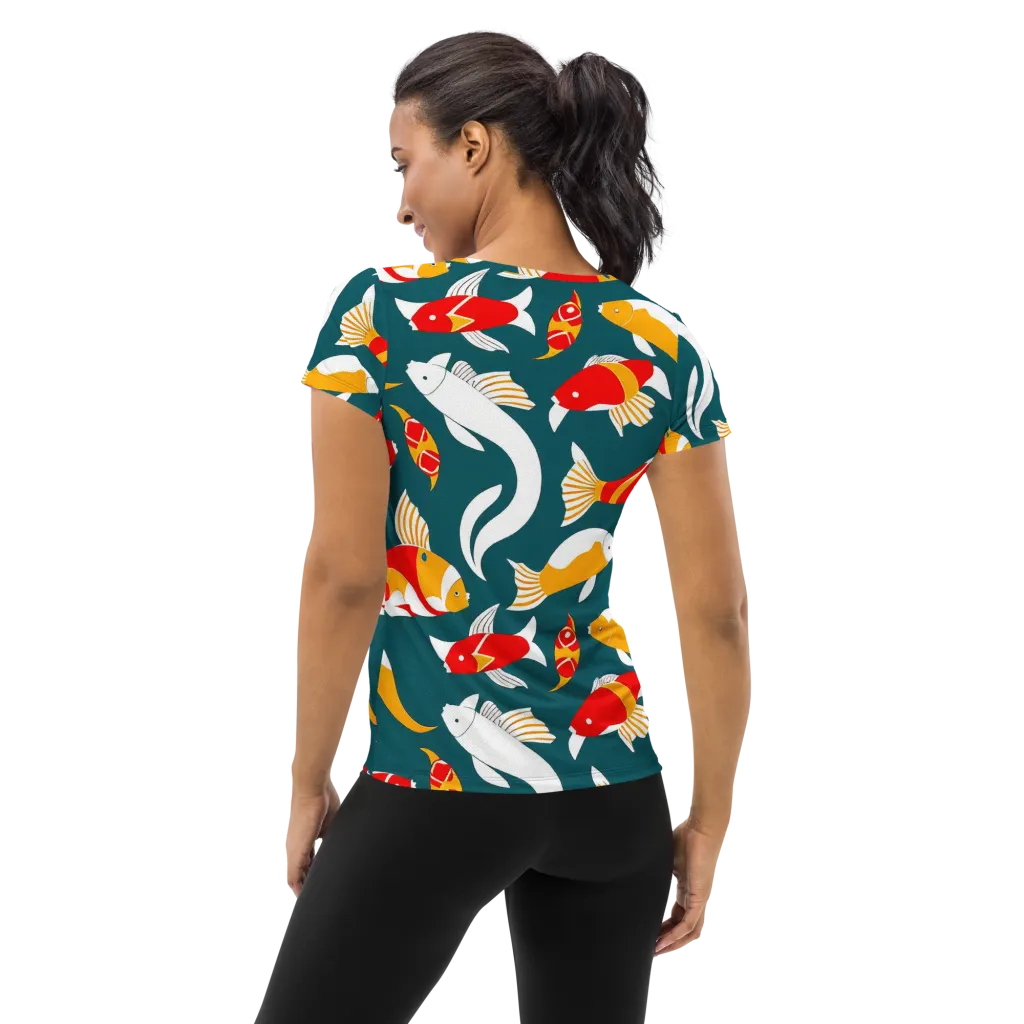 Carp Carnival on Women's Athletic T-Shirt — Back