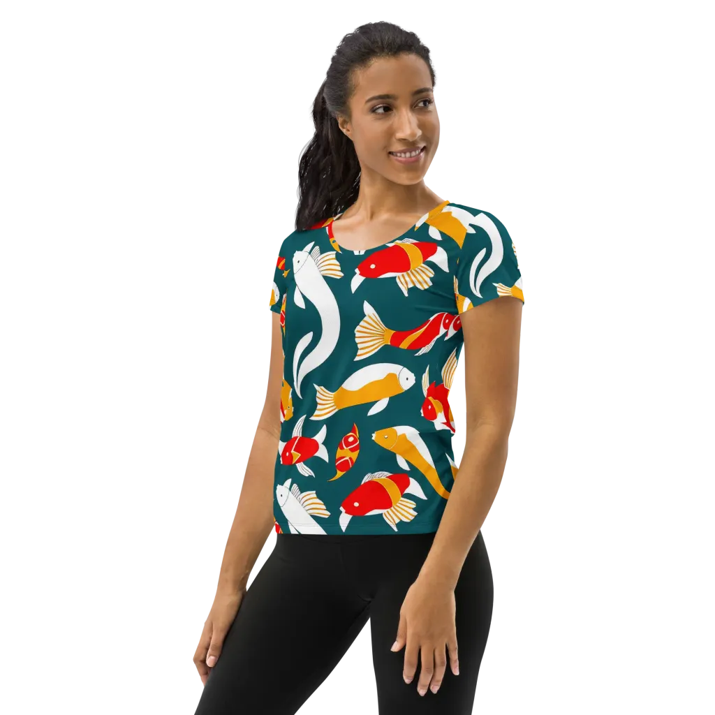 Carp Carnival on Women's Athletic T-Shirt — Left
