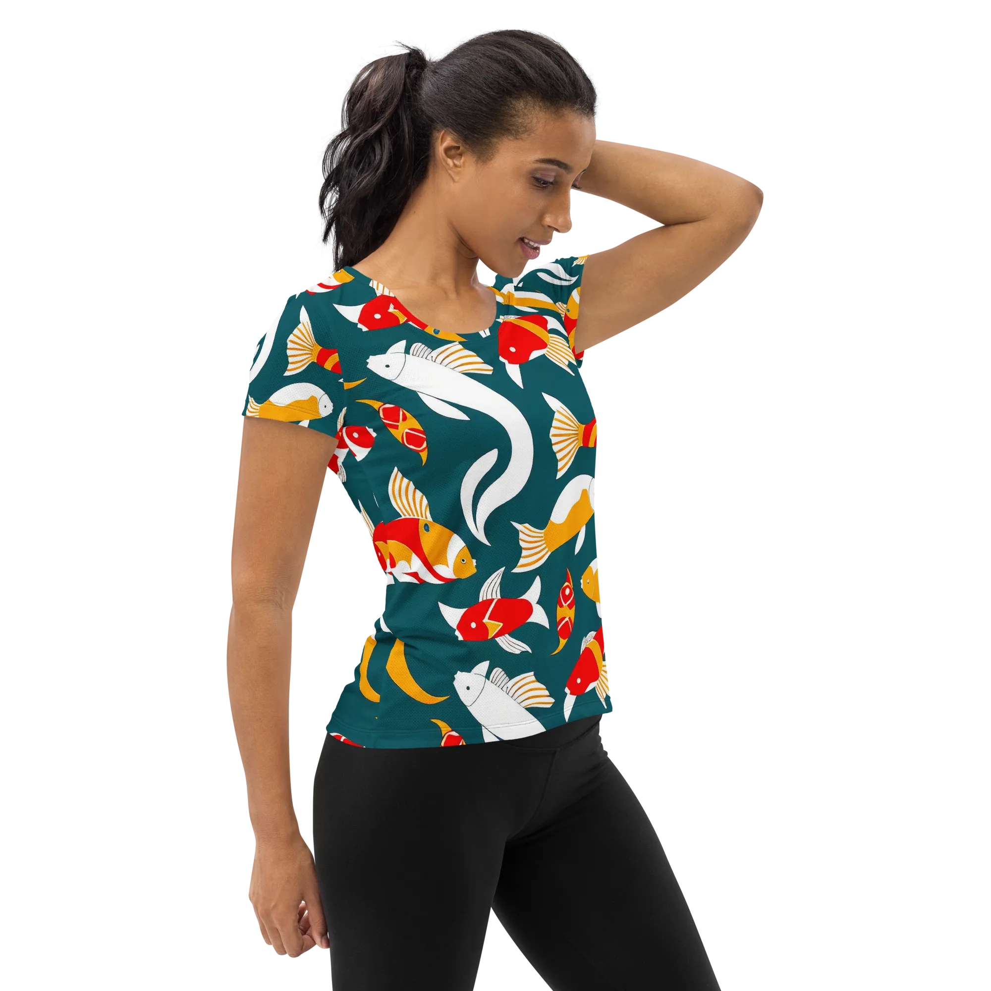 Carp Carnival on Women's Athletic T-Shirt — Right