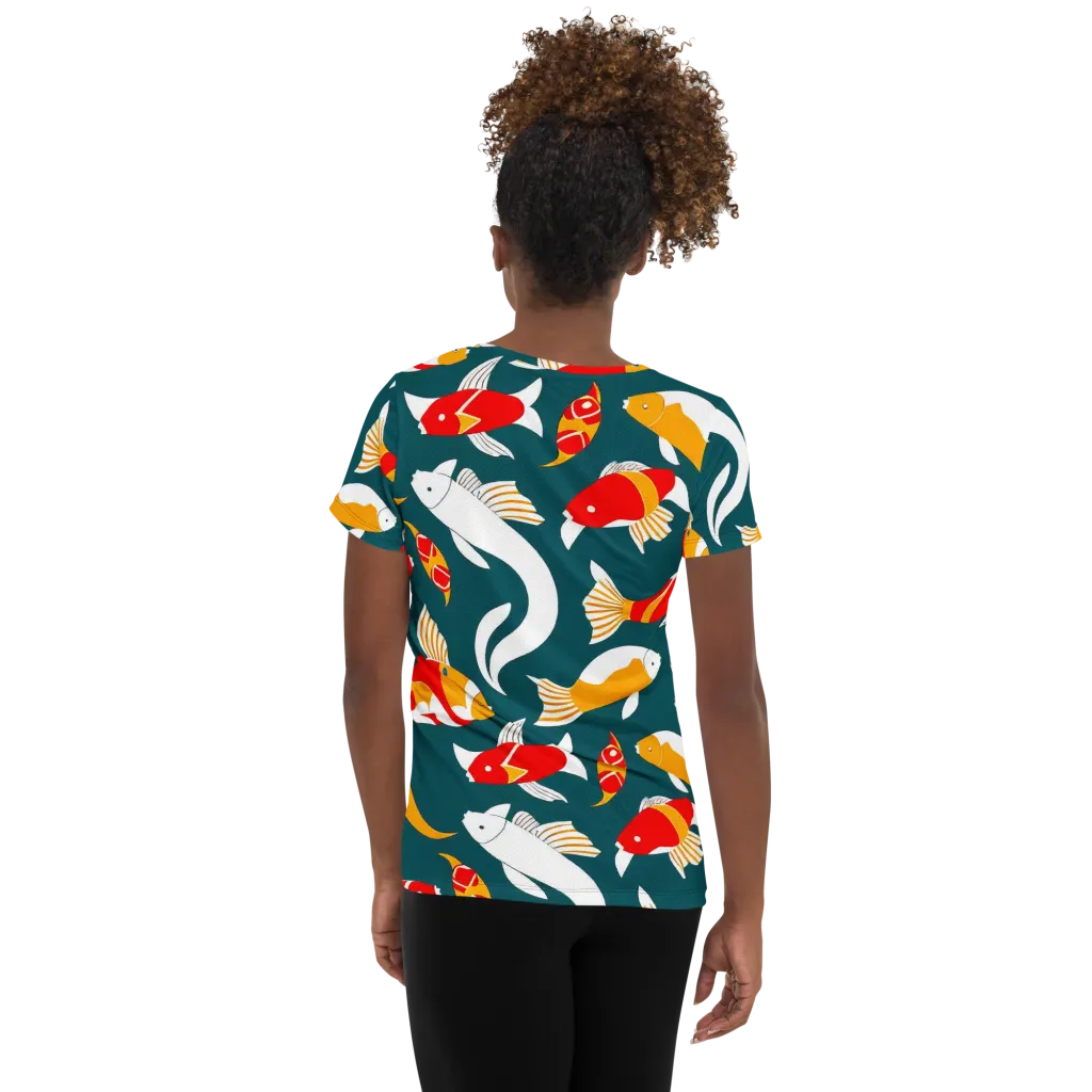Carp Carnival on Women's Athletic T-Shirt — Back