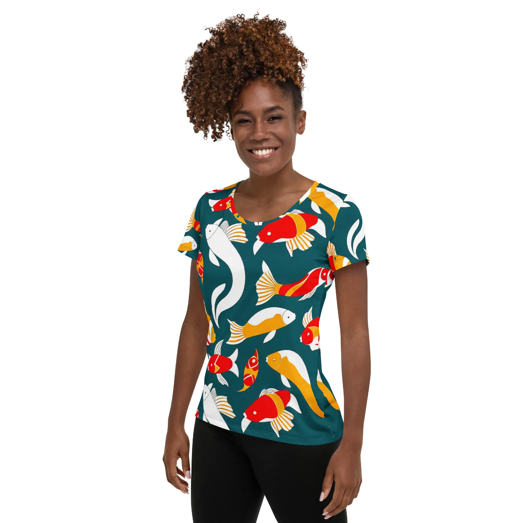 Carp Carnival on Women's Athletic T-Shirt — Left