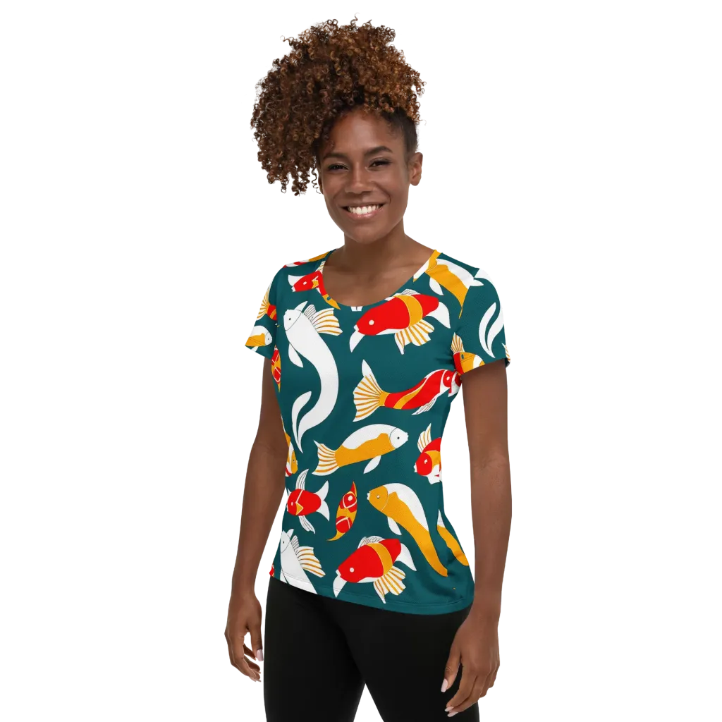 Carp Carnival on Women's Athletic T-Shirt — Left