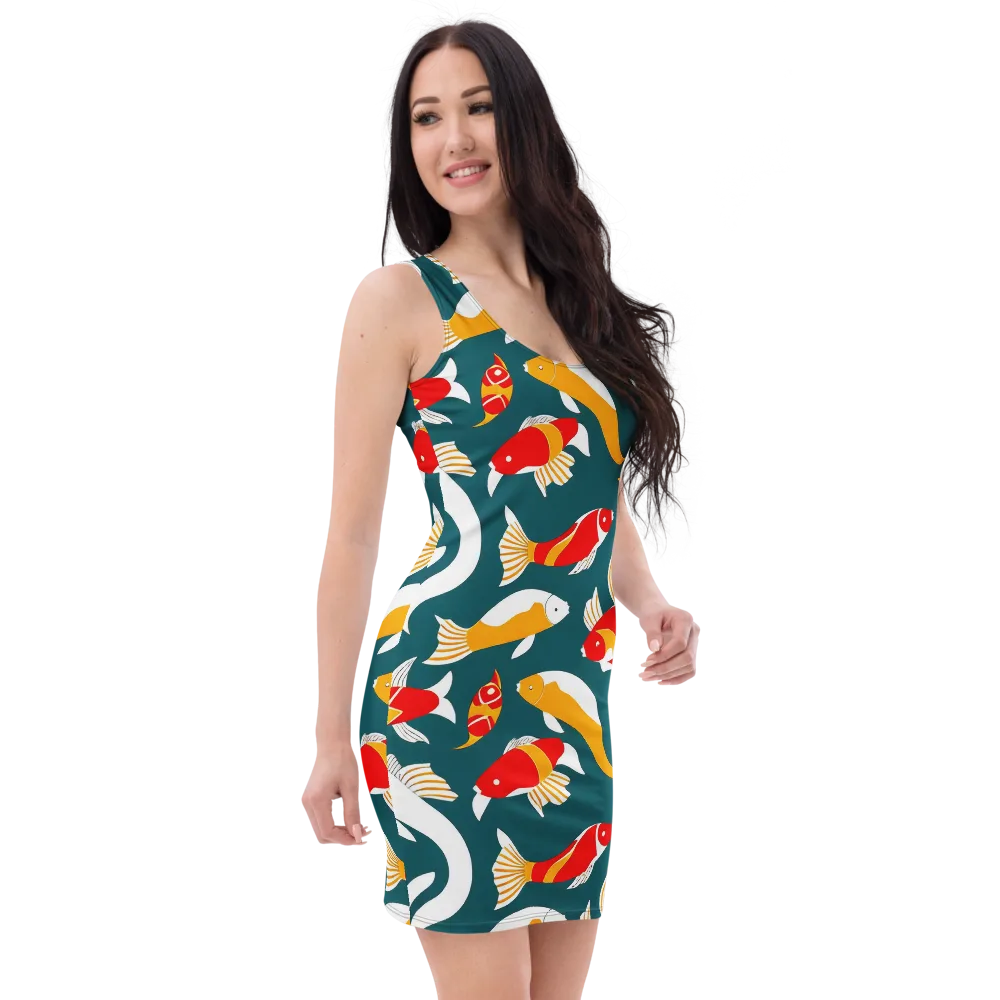 Carp Carnival on Bodycon Dress — Right Front