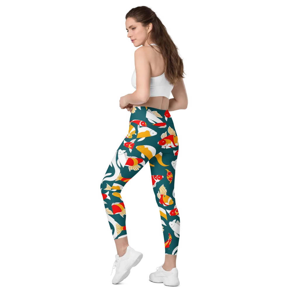 Carp Carnival on Leggings with Pockets — Left Back