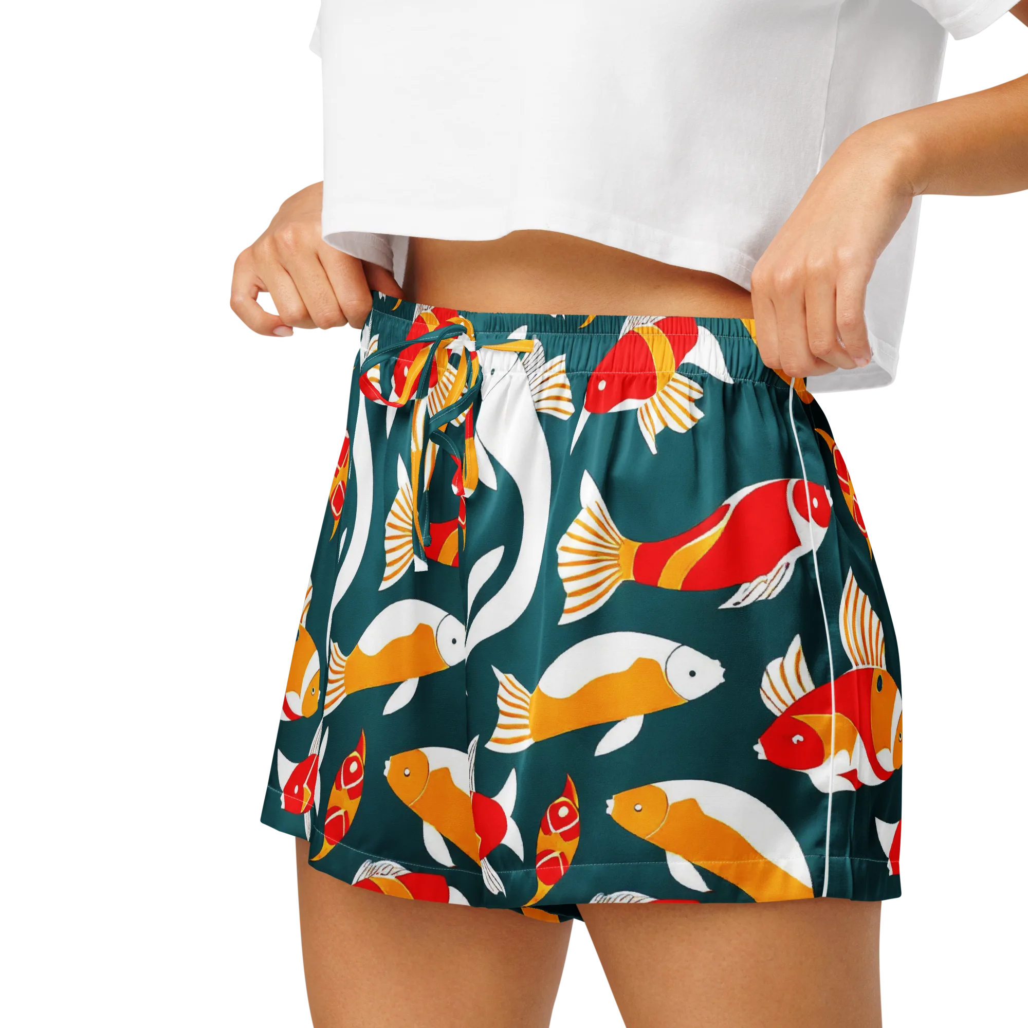 Carp Carnival on Women's Pajama Shorts — Left