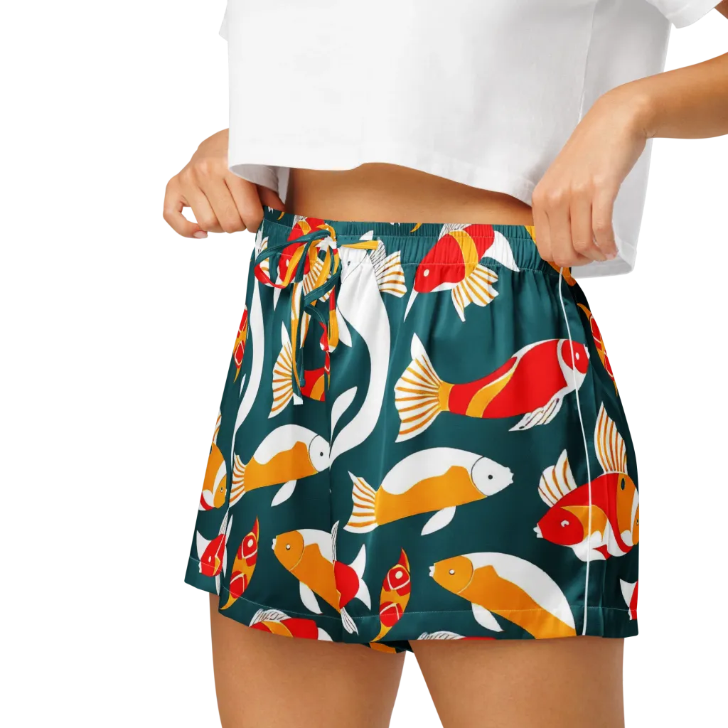 Carp Carnival on Women's Pajama Shorts — Left