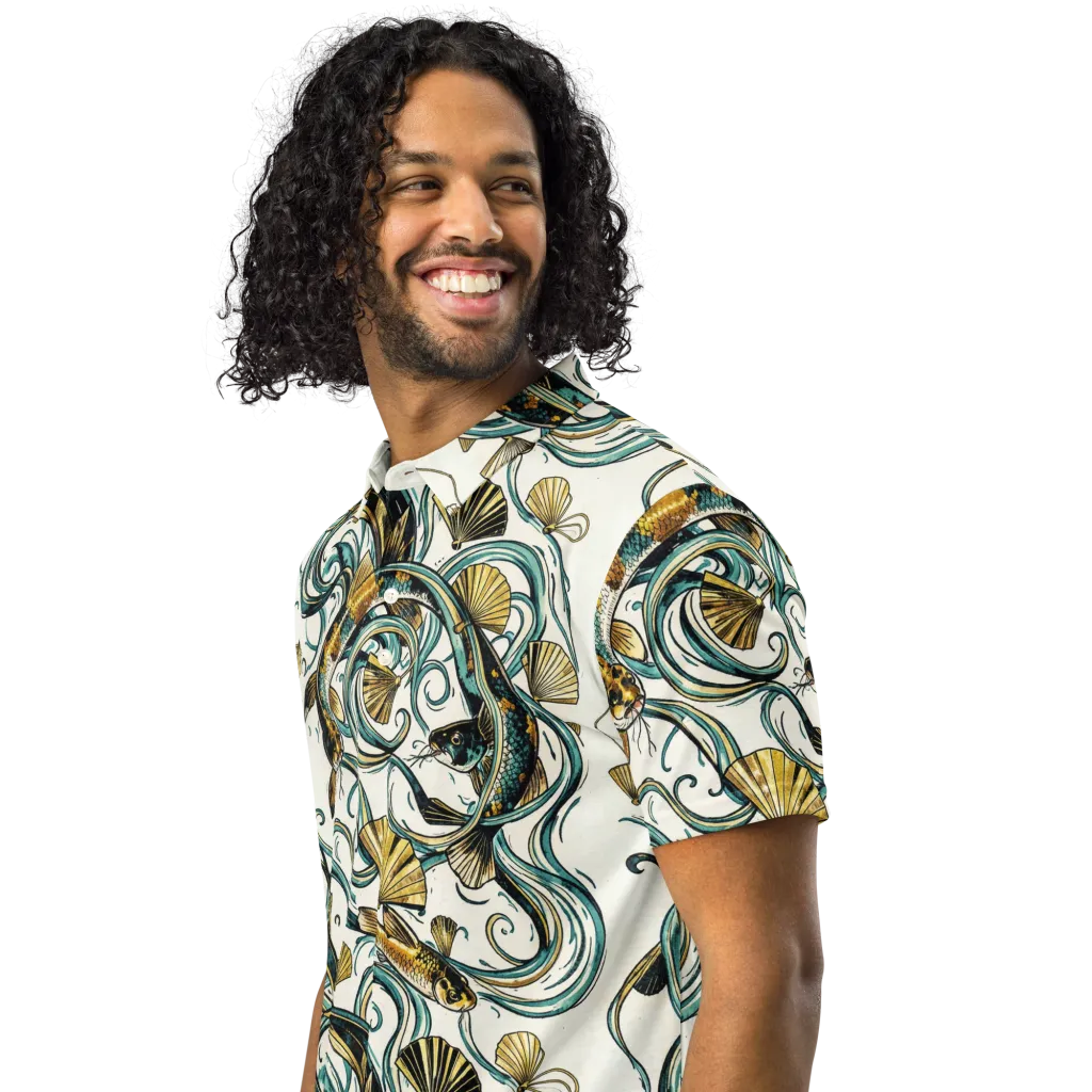 Gilded Eddies on Men's Slim Fit Polo Shirt — Left Front