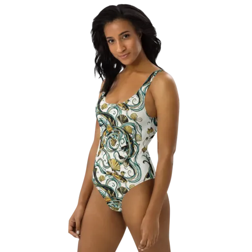 Gilded Eddies on a One-Piece Swimsuit