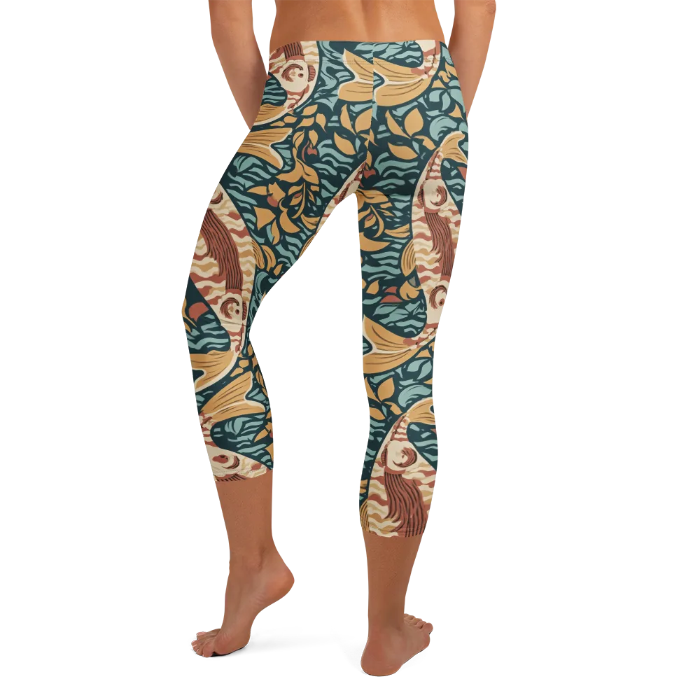 Koi After Midnight on Capri Leggings — Back