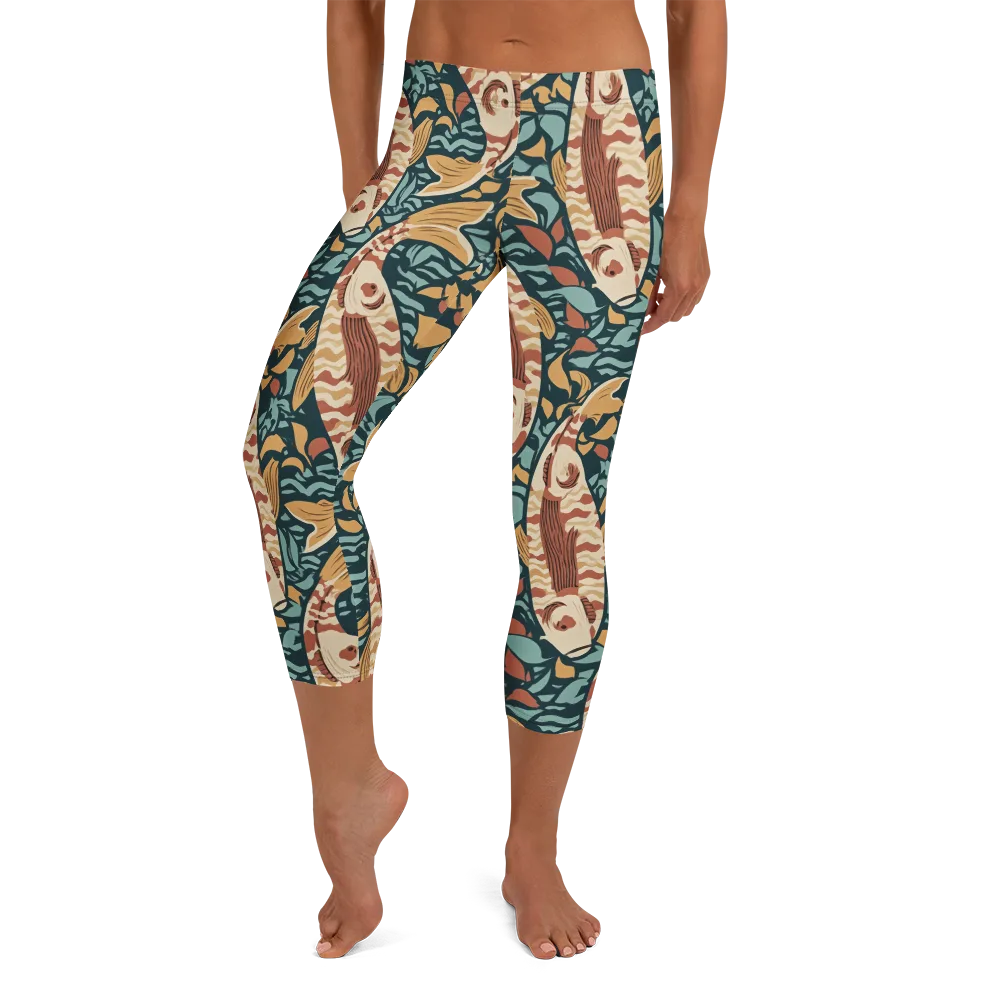 Koi After Midnight on Capri Leggings — Front