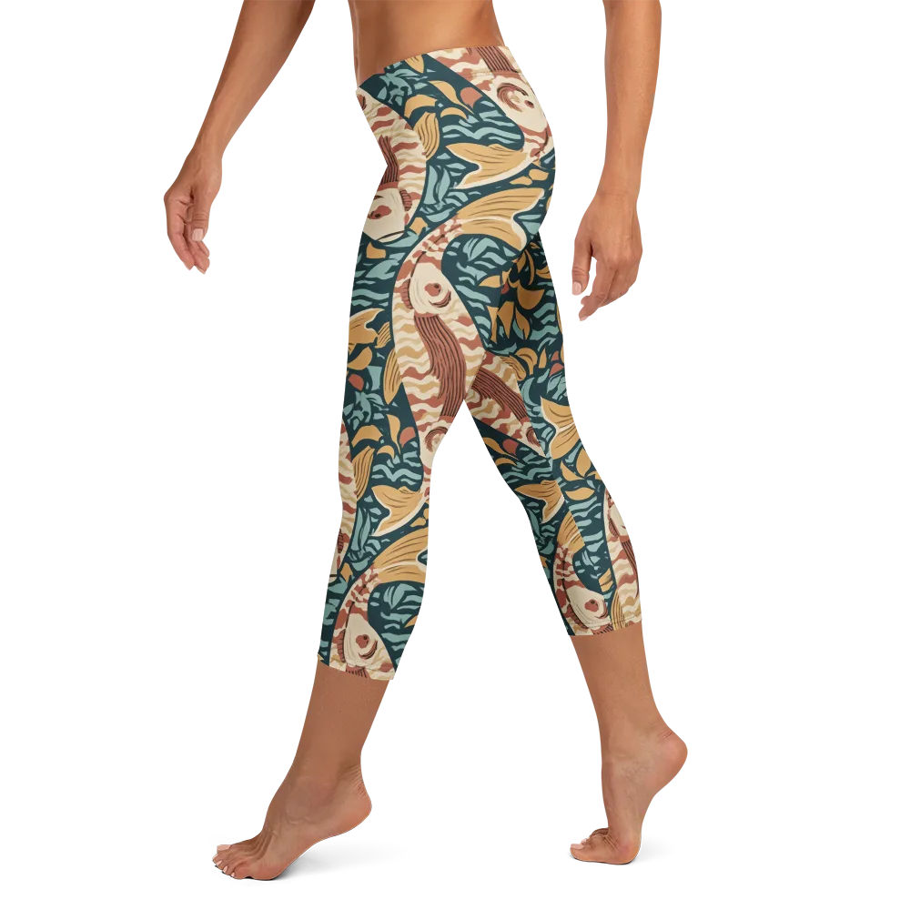 Koi After Midnight on Capri Leggings — Left