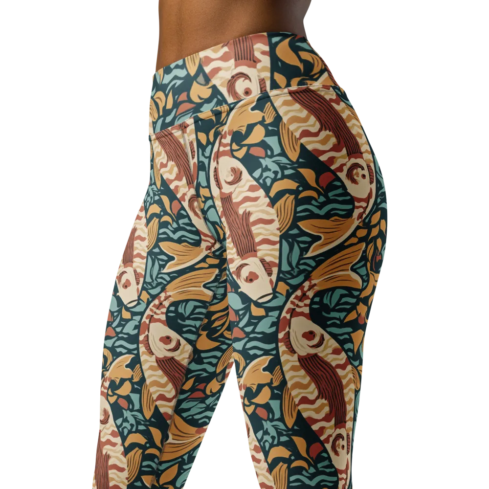 Koi After Midnight on Yoga Leggings — Left Front