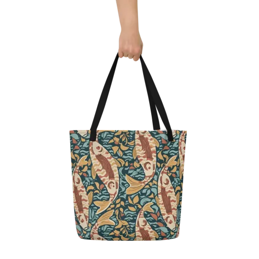 Koi After Midnight on a Large Tote Bag W/ Pocket