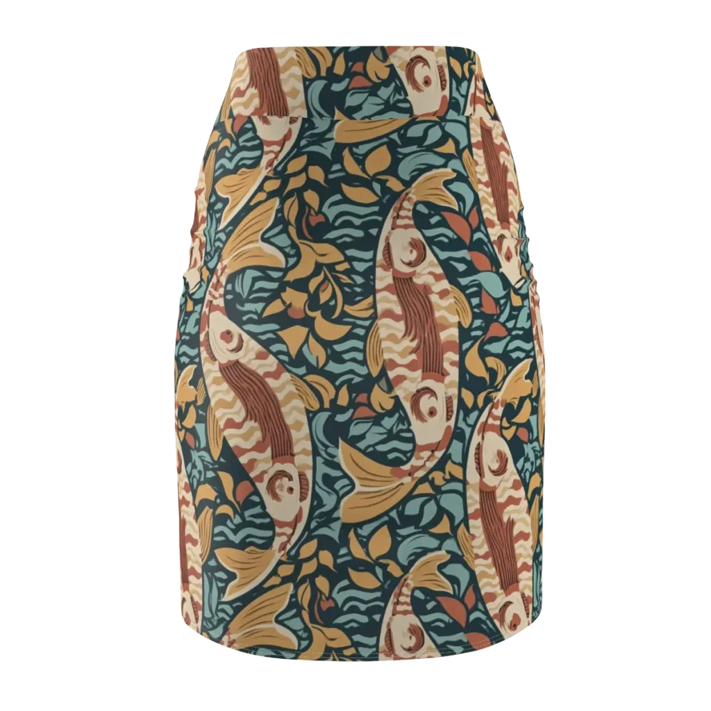 Koi After Midnight on Pencil Skirt — Back