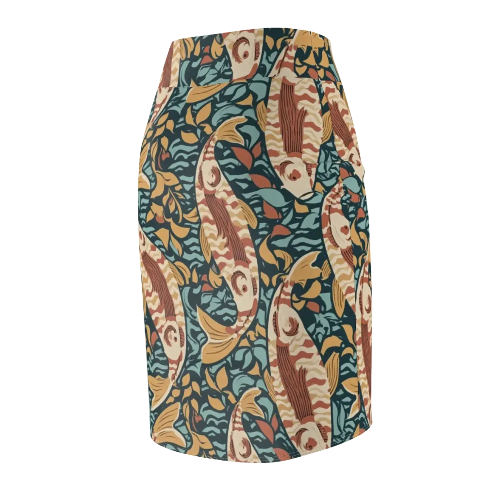 Koi After Midnight on Pencil Skirt — Back Side