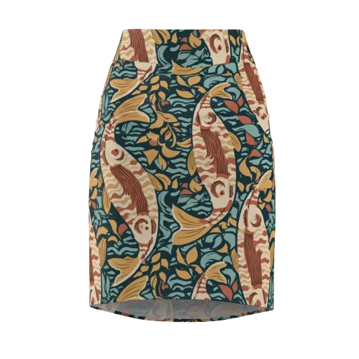 Koi After Midnight on a Pencil Skirt