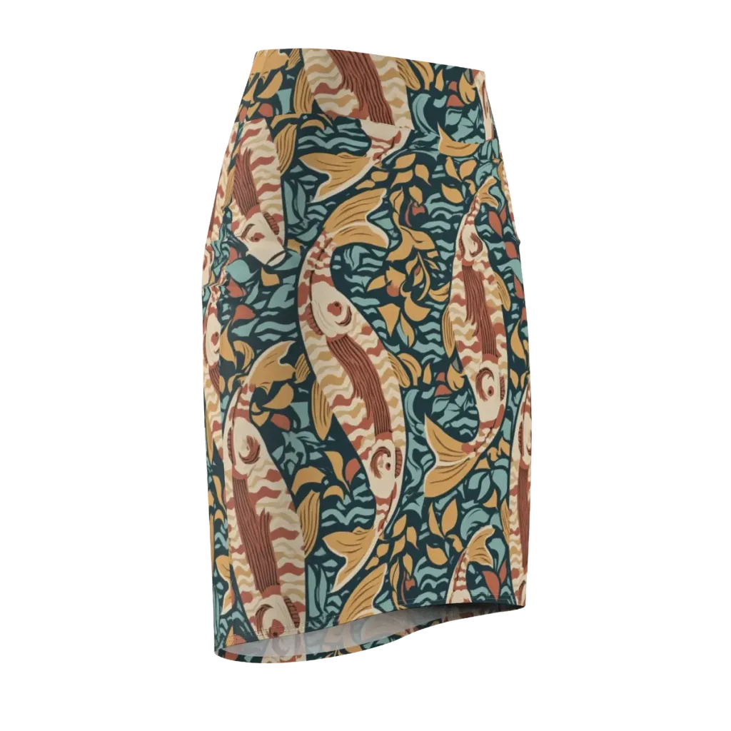 Koi After Midnight on Pencil Skirt — Front Side