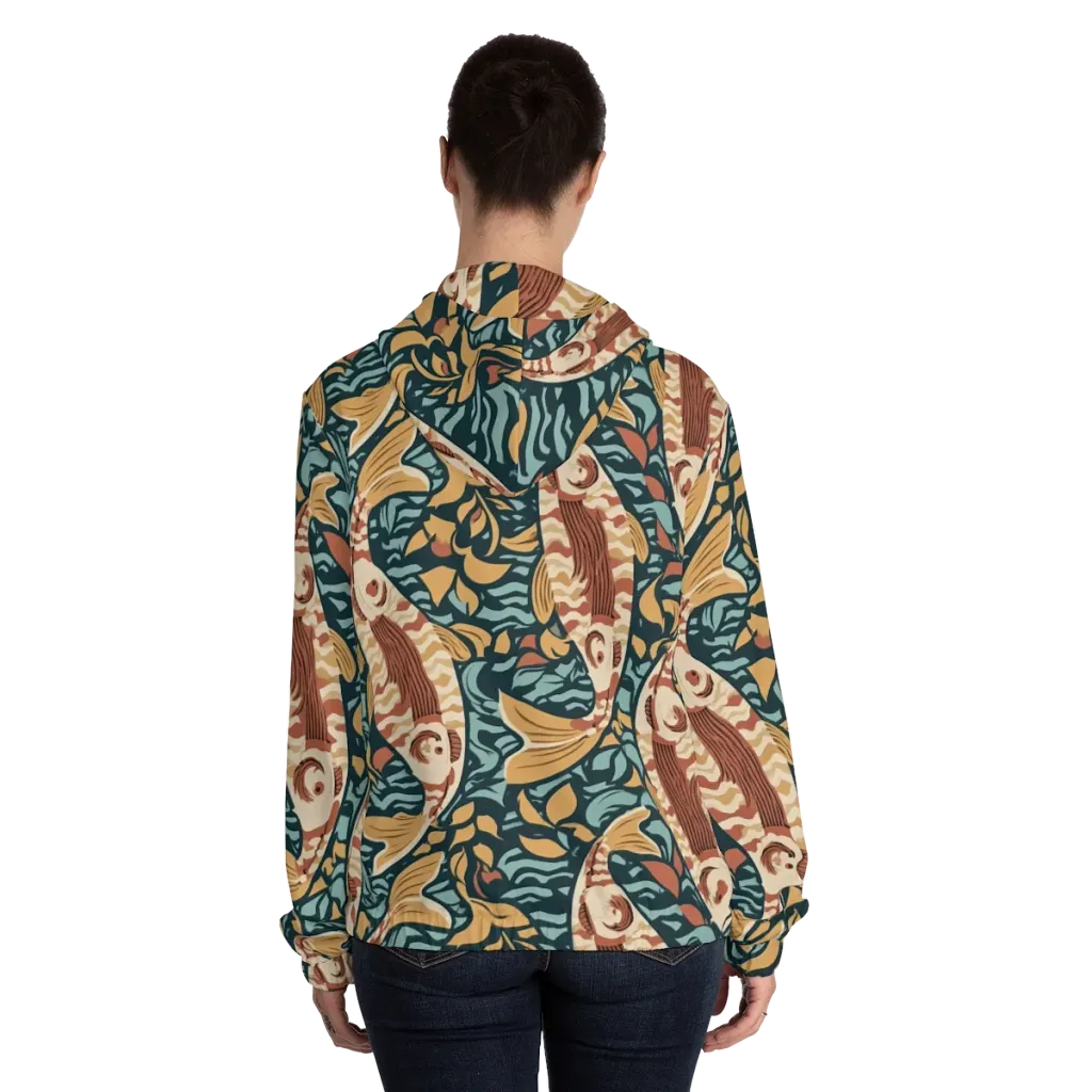 Koi After Midnight on Women's Full-Zip Hoodie — Back On Person