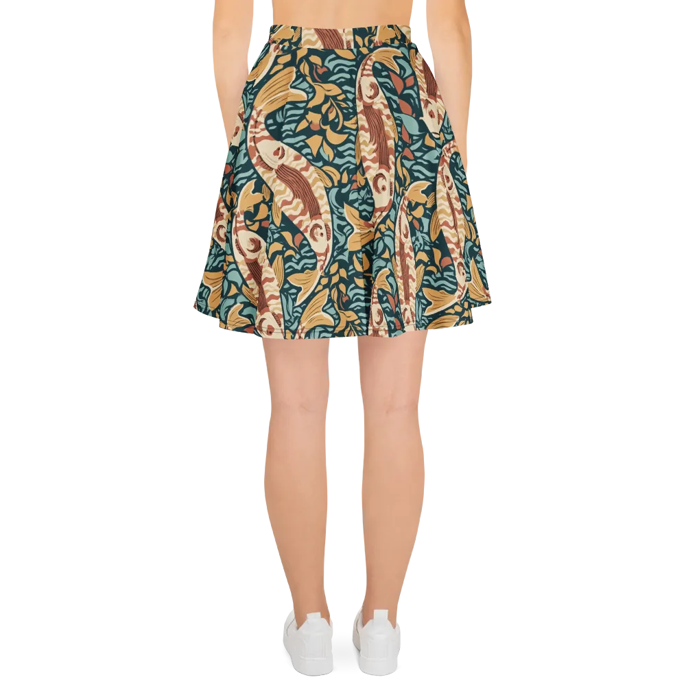 Koi After Midnight on Skater Skirt — Back