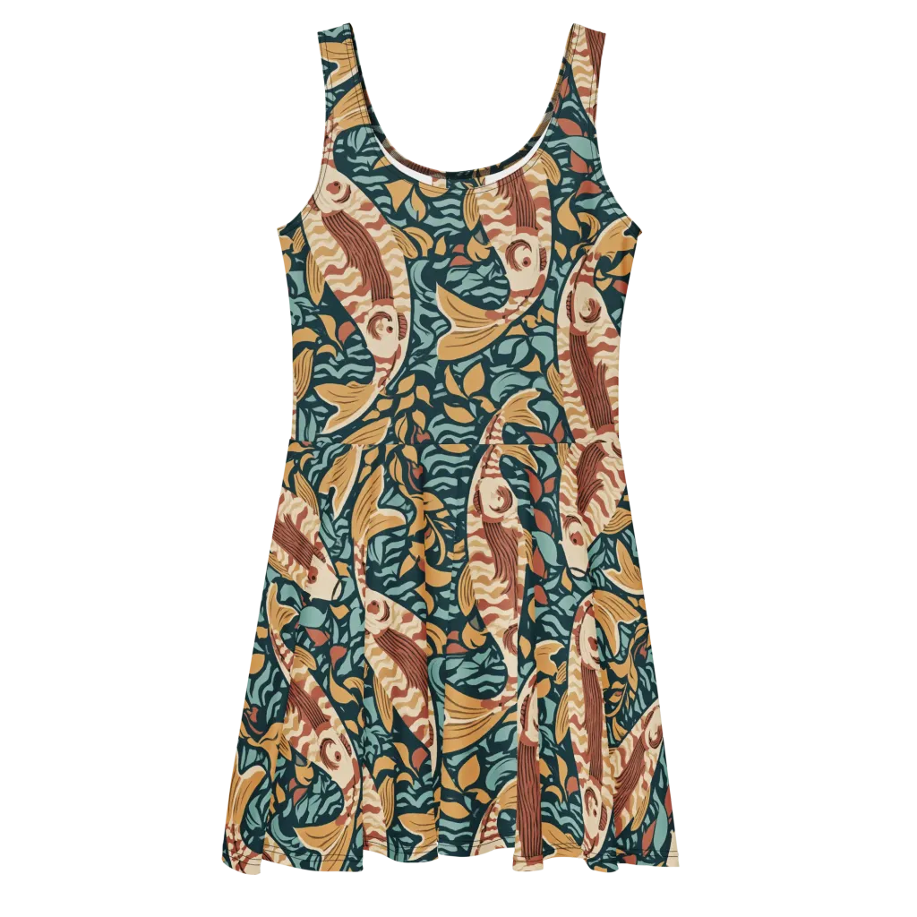 Koi After Midnight on Skater Dress — Front
