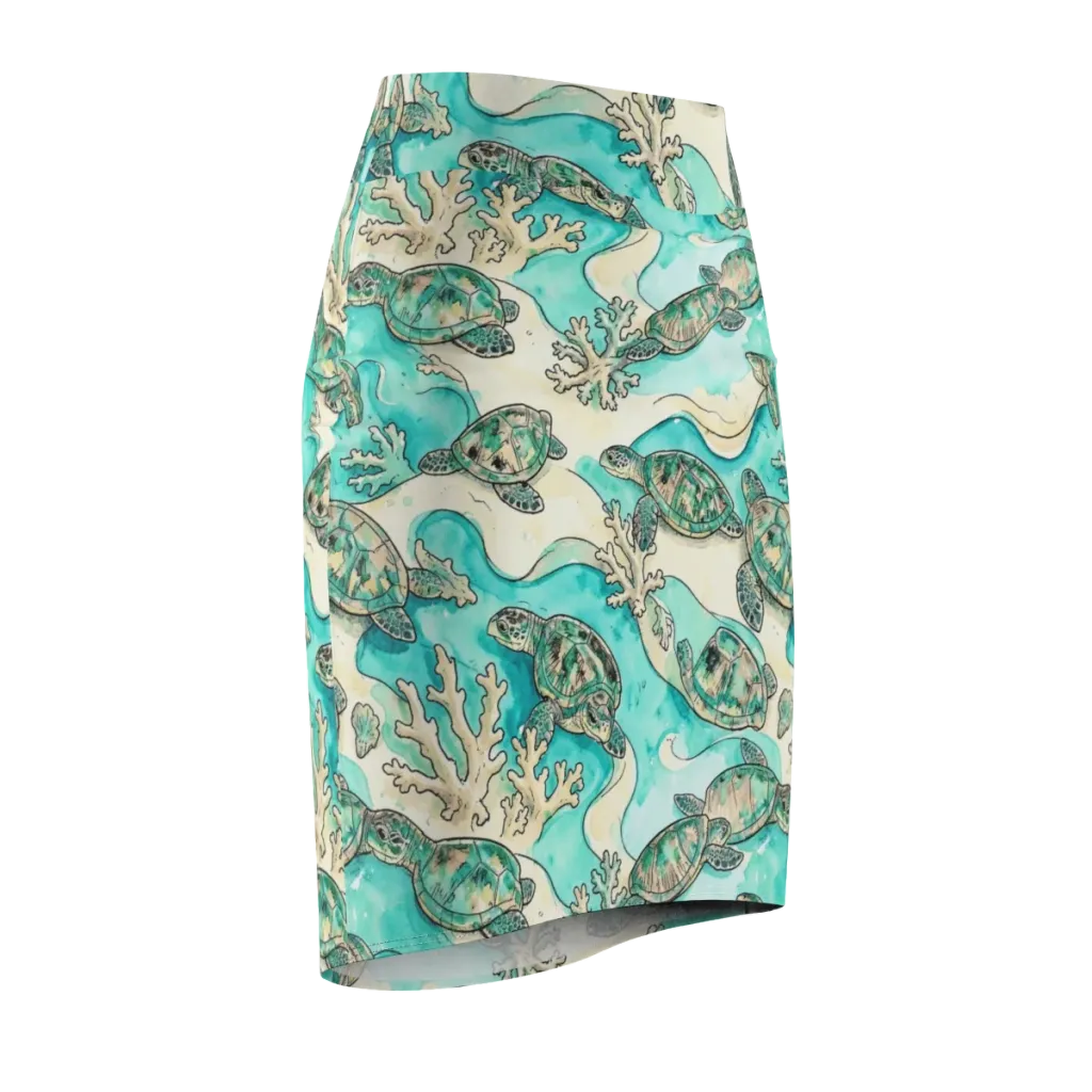 Lagoon Wanderers on Pencil Skirt — Front Side
