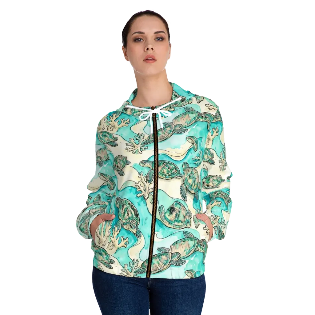 Lagoon Wanderers on Women's Full-Zip Hoodie — Front On Person