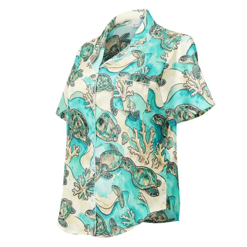 Lagoon Wanderers on Women's Short Sleeve Pajama Top — Left Front