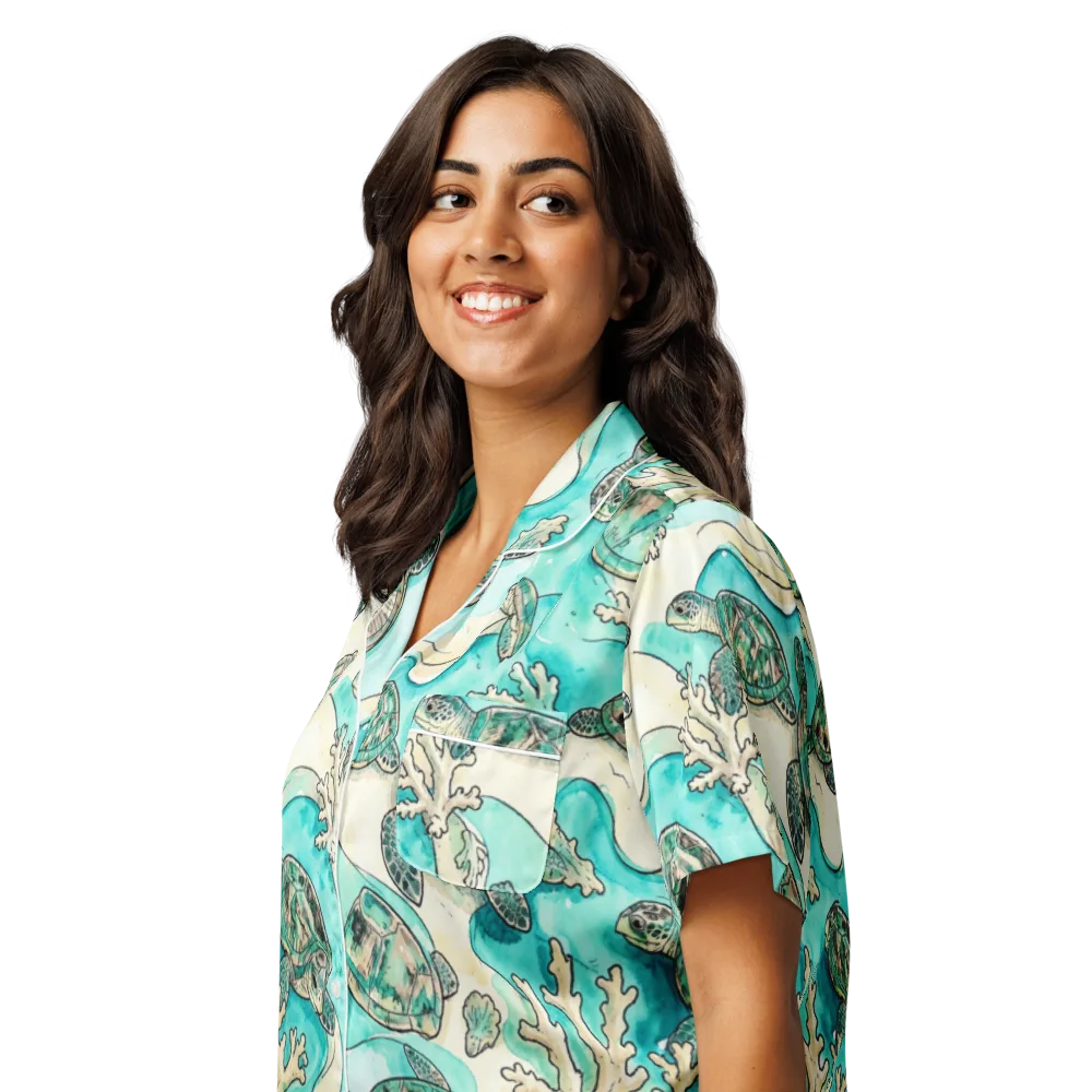 Lagoon Wanderers on Women's Short Sleeve Pajama Top — Left Front