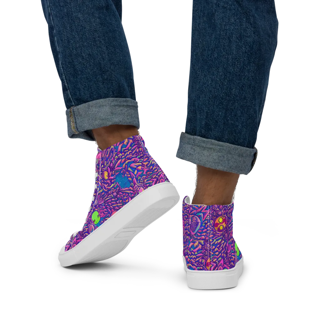 Neon Jungle on Men's High Top Canvas Shoes — Back