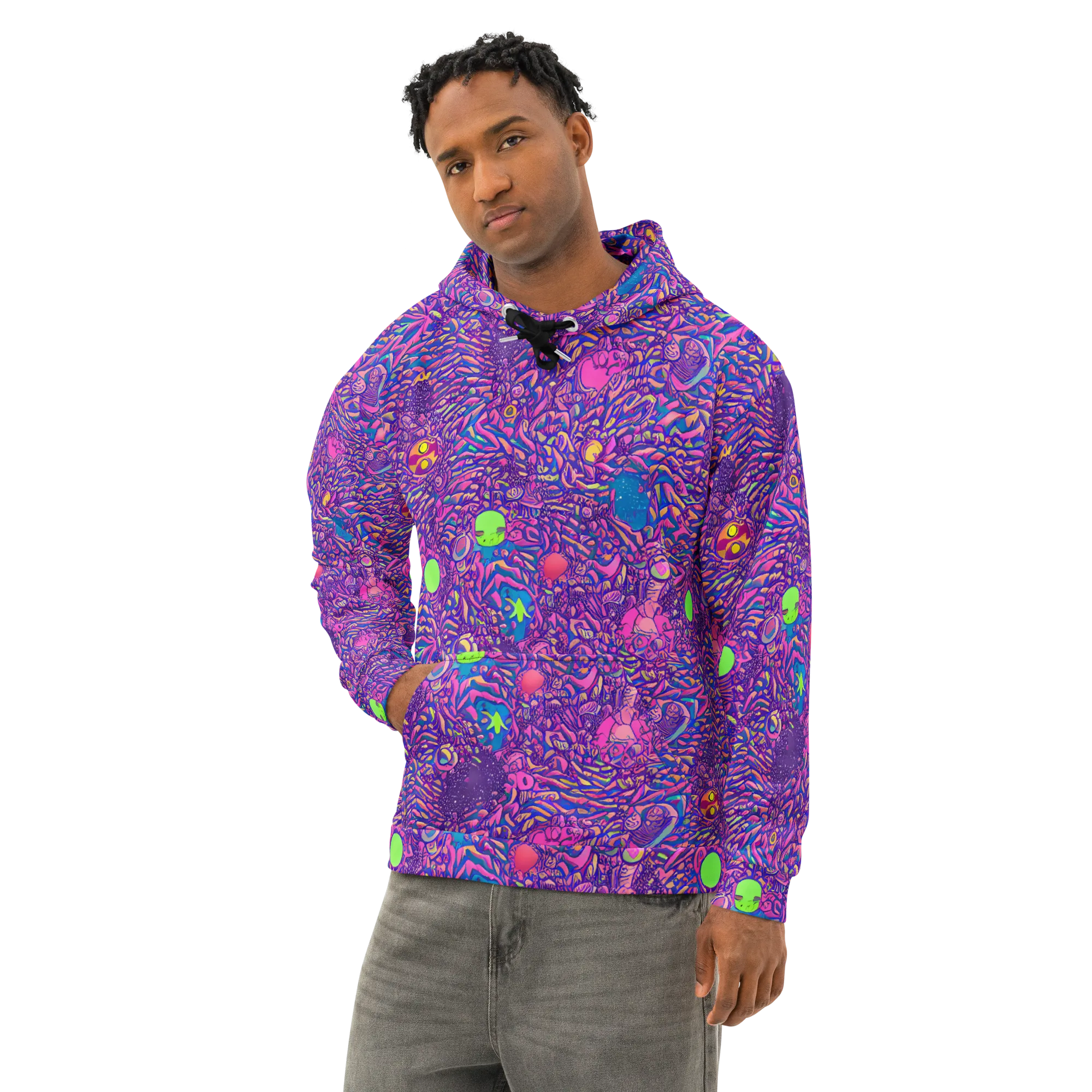 Neon Jungle on Cotton Hoodie — Left Front